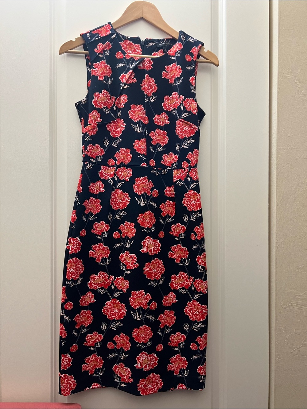 Banana Republic Navy Midi Dress with Red Floral Print